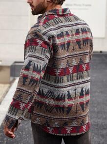 Manfinity Homme Loose Fit Men's Overcoat With Geometric Print And Patched Pockets - Multicolor - View 6