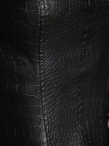 SHEIN BAE Crocodile Embossed PU Leather Tube Top Without Arm Sleeves - Black - View 7