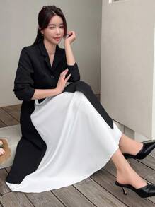 DAZY Vestido camisero de dos tonos, vestido de otoño - Blanco y Negro - Ver 8