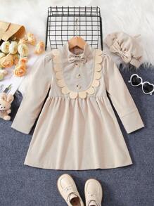 SHEIN Jeune Fille Festonné À Nœud Papillon Robe & Chapeau