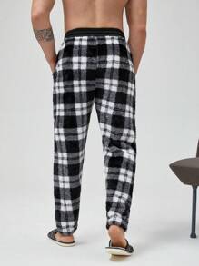 Quần ngủ nam họa tiết kẻ caro có dây rút ở eo, dành cho mùa thu đông - Đen và trắng - Xem 2