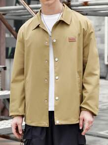 Manfinity Homme Men 1pc Letter Patched Button Up Shirt - Khaki - View 6