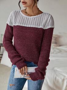 SHEIN LUNE Hai âm Dệt kim chấm bi Áo len - Màu Đỏ Sâu - Xem 6