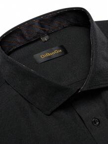 Hombres Camisa de rayas en contraste con botón - Negro - Ver 8