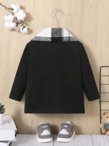 SHEIN 2pcs Baby Boy Solid Color Jacket And Checked Scarf Set, Medium Thick - Black - View 2