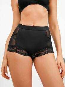 Seduluxe Women's Elegant Black Lace Trim Boyshort Panties With Slight Stretch Fabric - Black - View 5