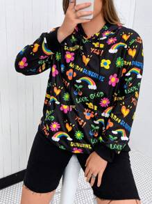 SHEIN Qutie Plus Size Letter Graphic Drop Shoulder Sweatshirt - Black - View 7