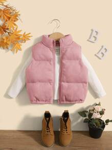 Baby Girl 1pc Zipper Front Vest Padded Coat,In Fall/Winter - Dusty Pink - View 5