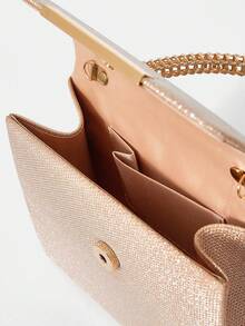 SHEIN Belle de mujeres unicolor con diseño metal vuelta Funda cuadrado Bolso de mano - Champán - Ver 5