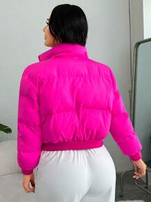 SHEIN EZwear Áo khoác đệm có khóa kéo cỡ lớn - Màu Hồng Tươi - Xem 2