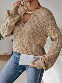 SHEIN Clasi Chi tiết chuỗi Thả vai Áo len - Màu nâu  Mocha - Xem 3
