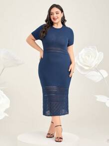 Mulvari 大碼網眼針織毛衣洋裝 - 寶藍色 - 查看 1