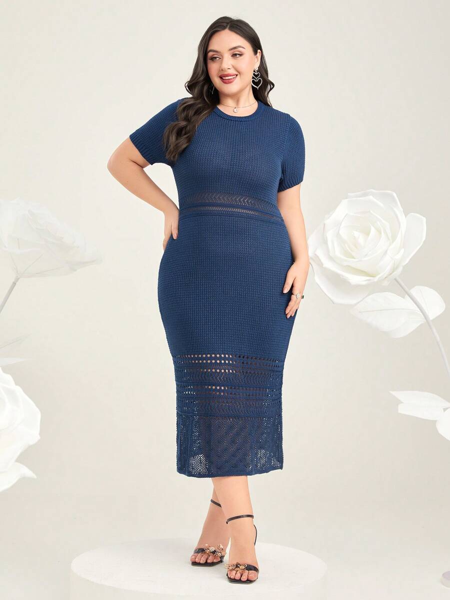 Mulvari 大碼網眼針織毛衣洋裝 - 寶藍色 - 查看 1