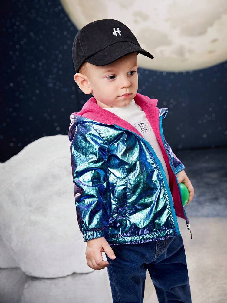 Baby Girl Holographic Zip Up Hooded Coat