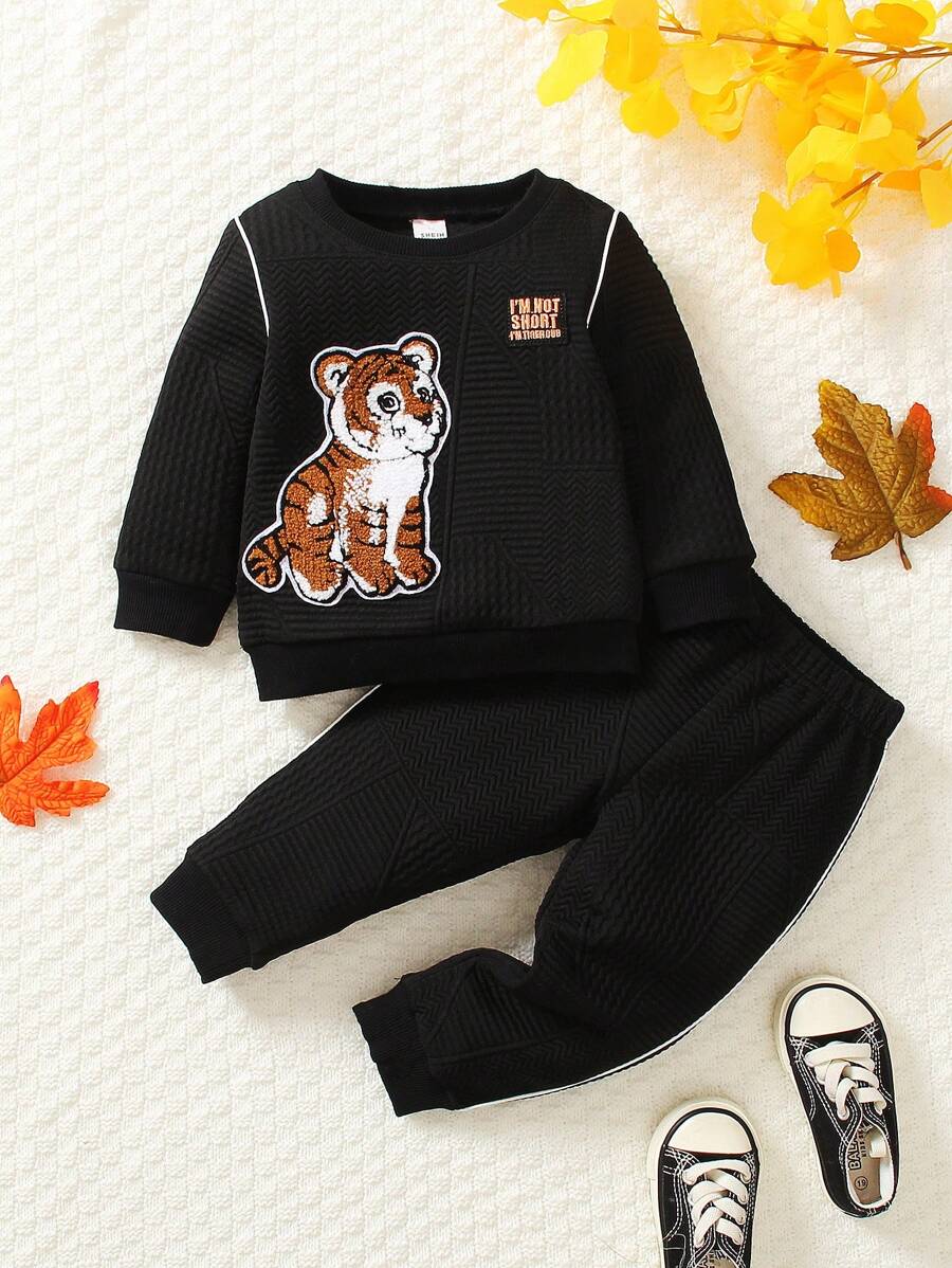 Baby Boy Cartoon Graphic Sweatshirt & Sweatpants - Black - View 1