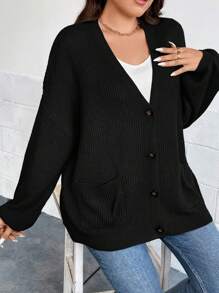 SHEIN Unity Oversize Laternenärmeln Ärmel Taschen Flicken Cardigan, für den Winter