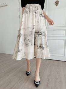 紮染彈性腰帶半身裙 - 杏色 - 查看 6