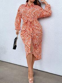 Celure Hơn In Toàn bộ Váy sơ mi - trái cam - Xem 5