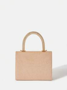 SHEIN Belle de mujeres unicolor con diseño metal vuelta Funda cuadrado Bolso de mano - Champán - Ver 4