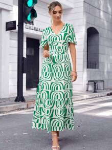 SHEIN Privé In Toàn bộ Cổ v Đầm - Nhiều màu - Xem 4