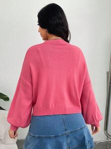 SHEIN EZwear 大碼立體花卉落肩袖開襟開衫 - 粉色 - 查看 4