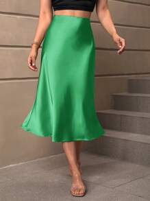 SHEIN BAE 高腰素色緞面A字半身裙