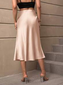 SHEIN BAE High Waist Solid Satin A-line Skirt