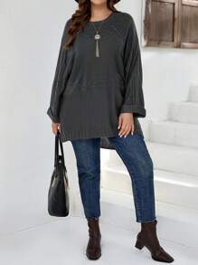 EMERY ROSE Talla grande Jersey de manga murciélago bajo con abertura - Gris - Ver 3