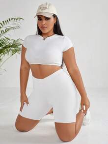 SHEIN EZwear Plus Solid Biker Shorts - White - View 3