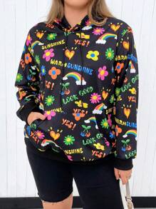 SHEIN Qutie Plus Size Letter Graphic Drop Shoulder Sweatshirt - Black - View 3