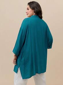 Mulvari 大碼標語&印花落肩袖襯衫 - 墨綠色 - 查看 3