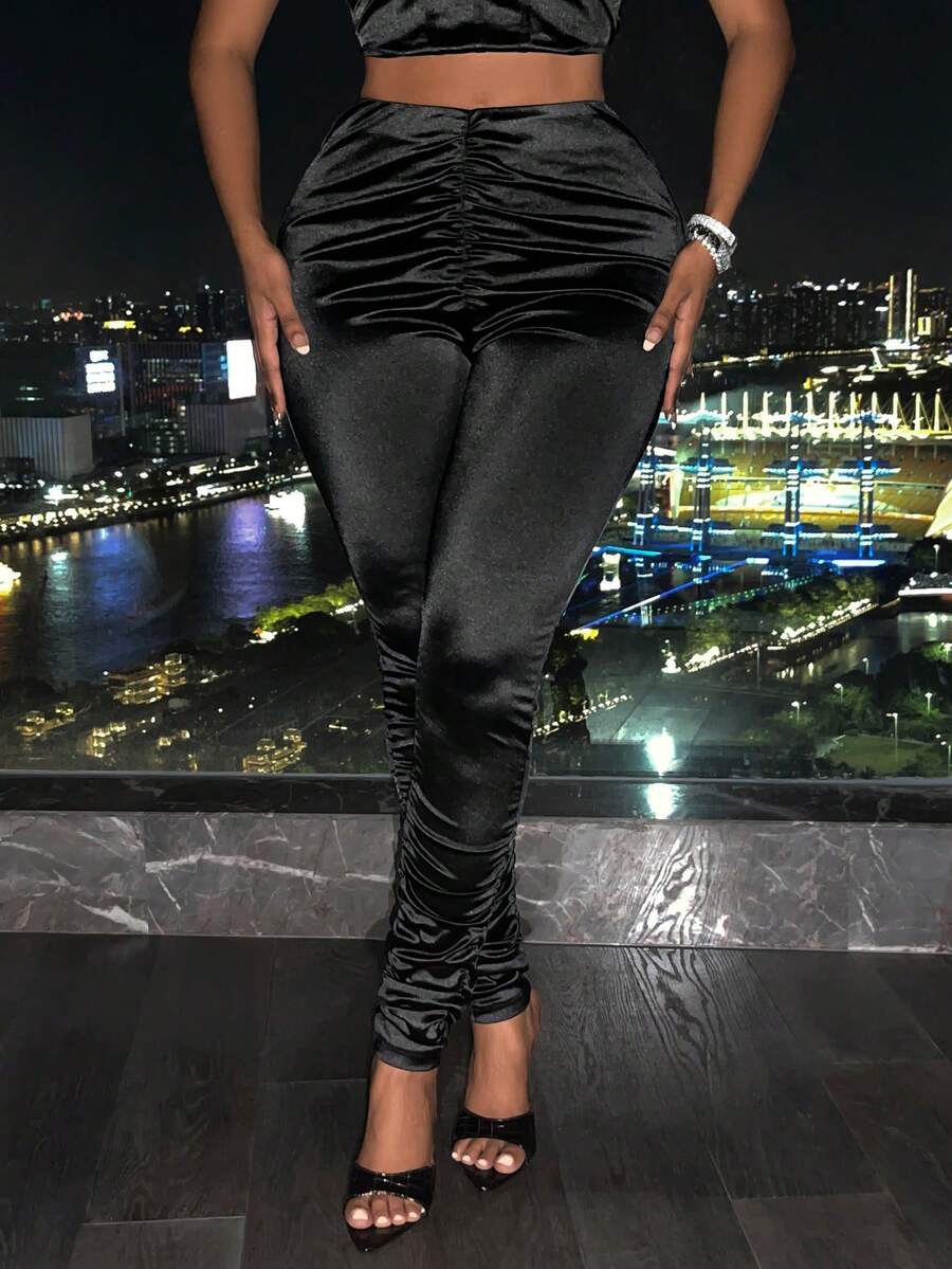 Slaydiva Chất rắn Xù Quần bó sát - màu đen - Xem 1