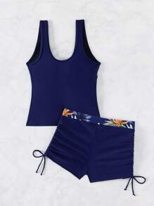 Swim Lushoire 夏季沙灘熱帶印花束腰坦克泳衣