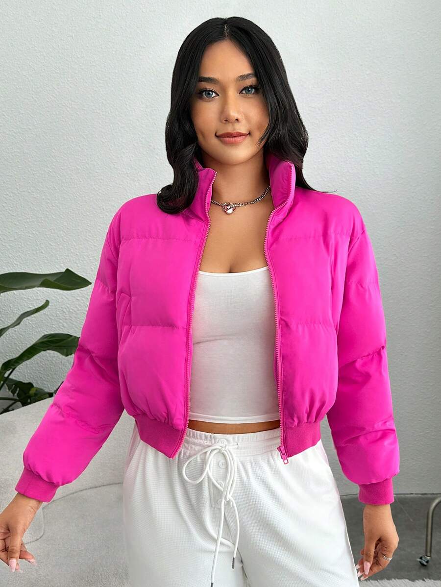 SHEIN EZwear Áo khoác đệm có khóa kéo cỡ lớn - Màu Hồng Tươi - Xem 1