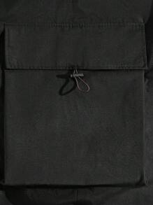 Manfinity RebelGame 男士側翻蓋口袋腰部抽繩工裝褲帶鏈子 - 黑色 - 查看 6