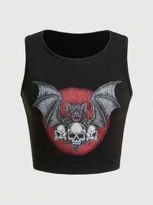 Aan Widyanto Goth 骷髏&蝙蝠圖案背心上衣 - 黑色 - 查看 1