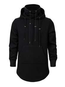 Men Solid Drawstring Hoodie - Black - View 2