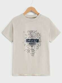 RueChic Men Geo And Slogan Graphic Tee - Khaki - View 1
