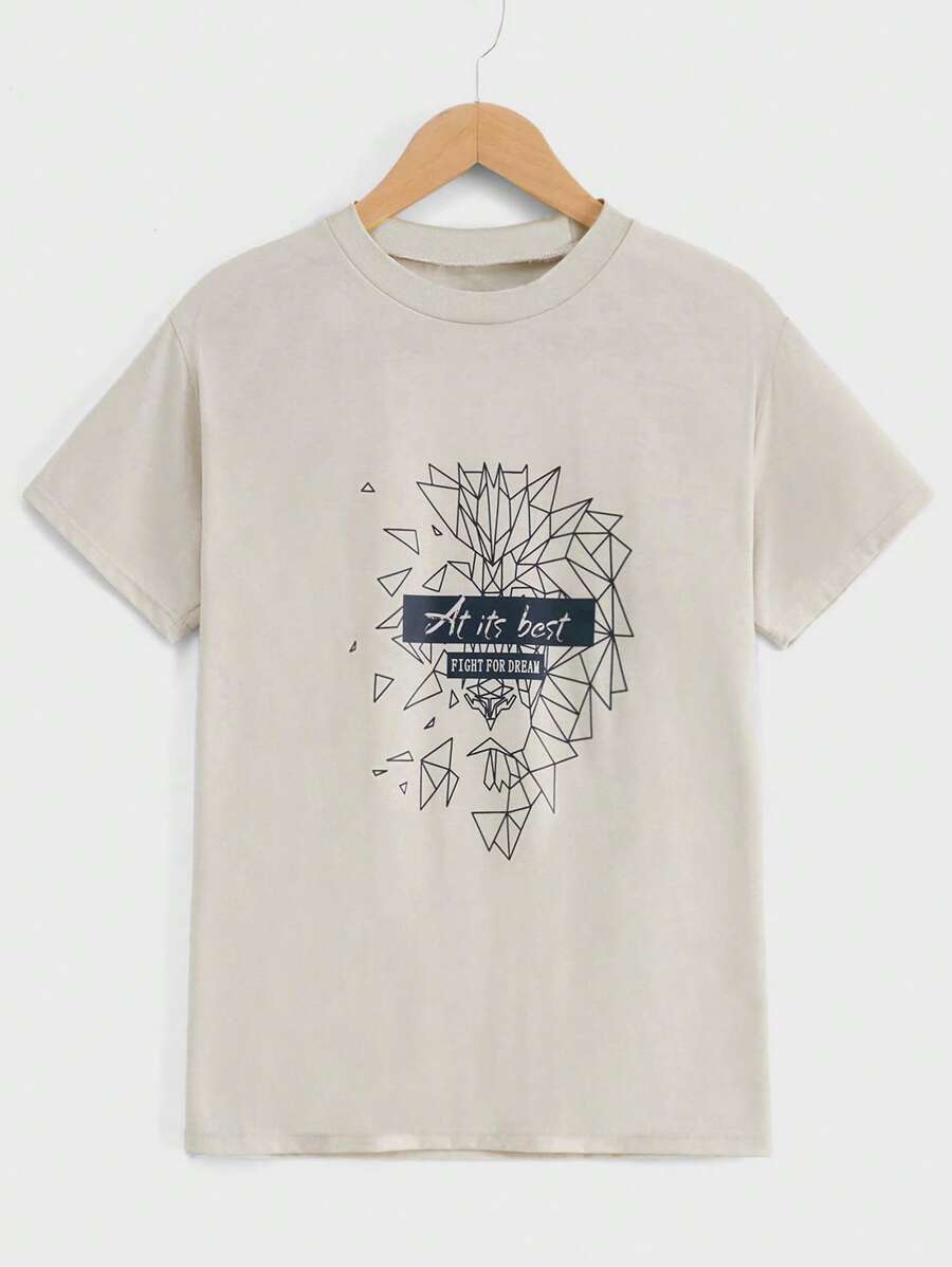 RueChic Men Geo And Slogan Graphic Tee - Khaki - View 1