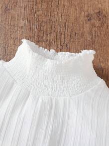 SHEIN Tween Girl Mock Neck Lantern Sleeve Tee - White - View 6