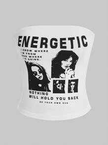 Muchica 人物与口号图案短款抹胸 精力充沛 我知道我从哪里来，要去哪里 没有什么能阻挡你 做你自己的太阳 - 白色 - 查看 1