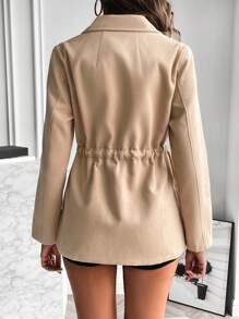 SHEIN Clasi Lapel Neck Belted Overcoat - Apricot - View 2