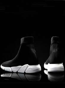 女款高筒襪鞋,大尺寸,有彈性,時尚輕盈,女士單鞋時尚百搭 - 黑色 - 查看 5