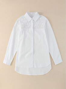 Astylish Guipure Lace Insert Shirt - White - View 6