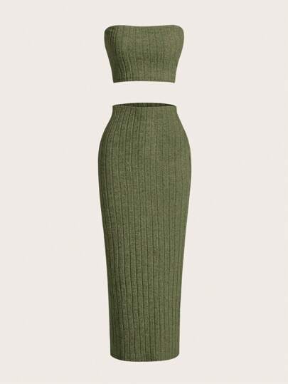 SHEIN EZwear Solid Tube Top & Pencil Skirt