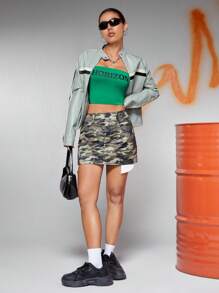 Muchica Letter Graphic Crop Tube Top - Green - View 5