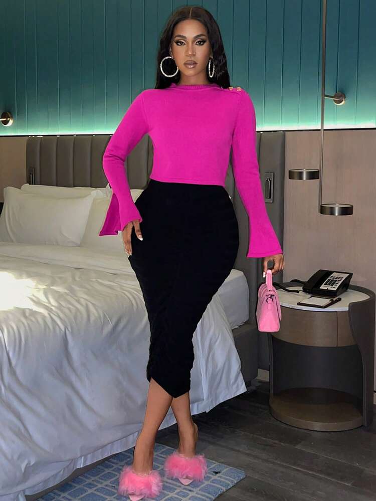 Solid Flare Sleeve Sweater