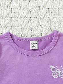 SHEIN Baby Girl 3pcs Butterfly Print Tee & 3pcs Pants - Multicolor - View 3