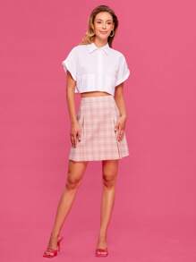 RueChic Plaid Print Zip Back Skirt - Baby Pink - View 1