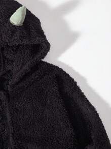 SHEIN 男大童翅膀印花3D耳朵設計連帽毛絨夾克 - 黑色 - 查看 6